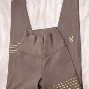 Alo Yoga Vapor High Waist Leggings Taupe Gold Stripe 7/8 Yoga Pants Small NWOT
